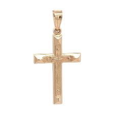 14kt yellow gold florentine bright cornes cross charm