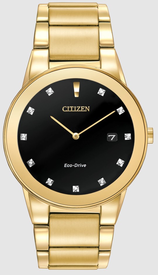 .jpg Mans Citizen Eco Drive gold-tone stainless steel case and bracelet with black dial, 11 diamond dial and date 40mm