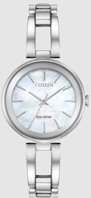 Ladies EcoDrive Stainless Steel mother of pearl Dial 28mm Bracelet watch