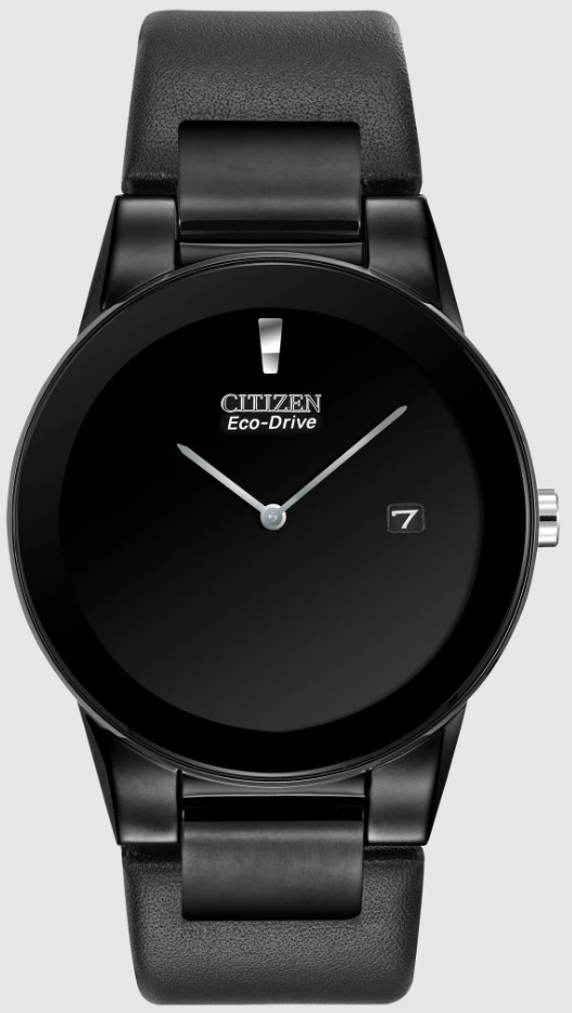 .jpg Mans Ciizen EcoDrive Stainless Steel With Black Ion Plating, Black Leather Band, Black Dial with dateStainless Steel Accents. 40mm