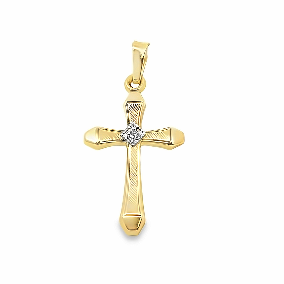 DD 14kt yellow gold florentine finish diamond cross tw 0.01cts