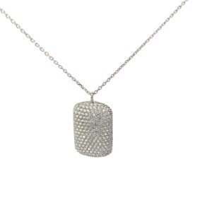 Sterling Silver cubic zirconia ave dog tag necklace on adjustable chain