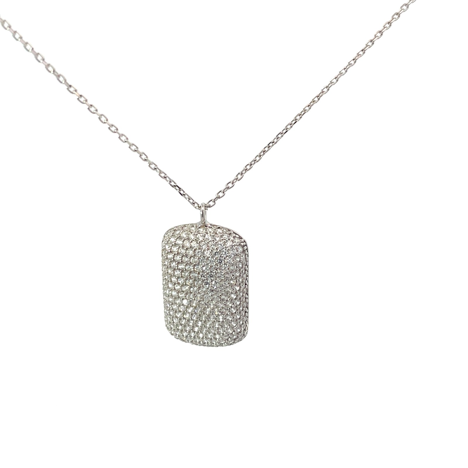 .jpg Sterling Silver cubic zirconia ave dog tag necklace on adjustable chain