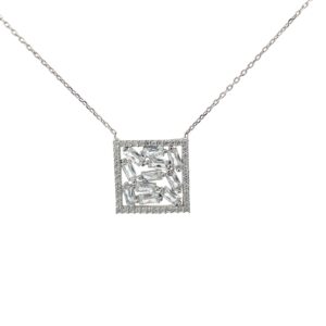 Sterling Silver square cubic zirconia cluster necklace on adjustable chain