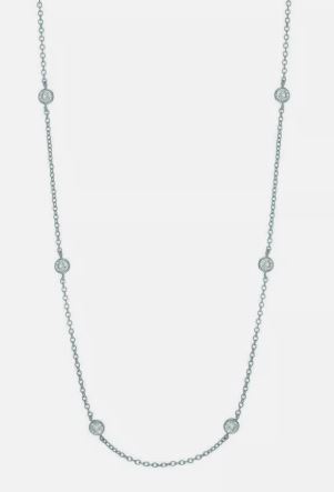 Sterling Silver rhodium plated cubic zirconia by yard necklace with adjustable clasp 36"
