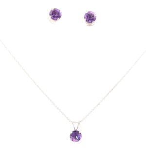 10kt white gold genuine amethyst earring and pendant set on machine made rope 18" SOLD AS SET