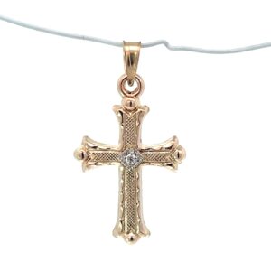 14kt two tone diamond textured cross charm