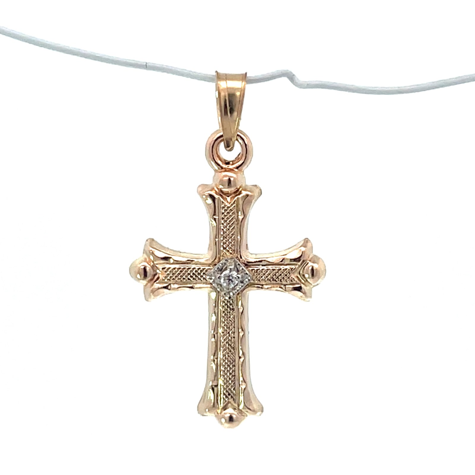DD .jpg 14kt two tone diamond textured cross charm