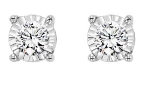10kt two tone diamond illusion round stud earring tw 0.20cts I1, near colorless I color with friction back