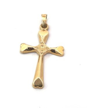 14kt yellow gold shiny heart cross