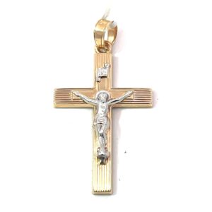 14kt two tone engine turn crucifix cross