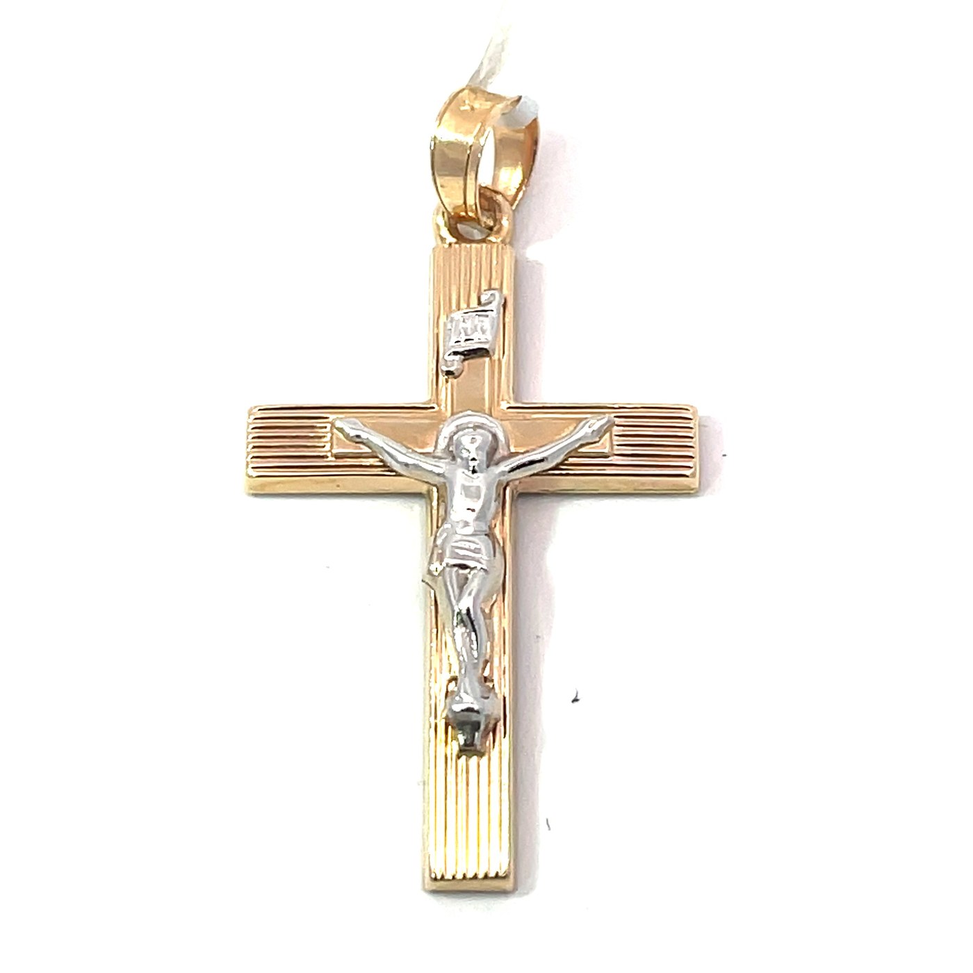 ETCR .jpeg 14kt two tone engine turn crucifix cross