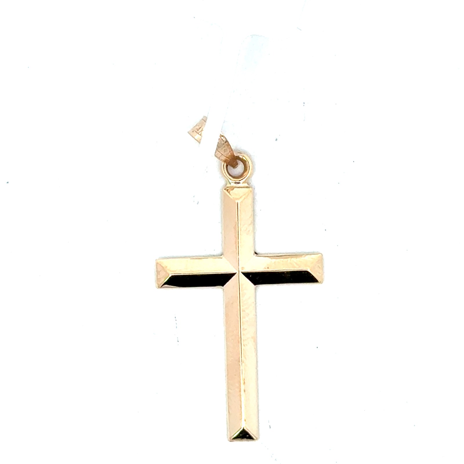 .jpg 14kt yellow gold high polished knife edge cross charm 26 by 18