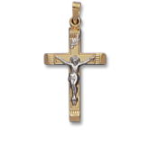 14kt two tone etched edge crucifix cross charm 26 by 18