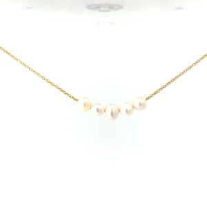Sterling Silver gold plated 5 freshwater pearl necklace on adjustable link chain with spring ring clasp