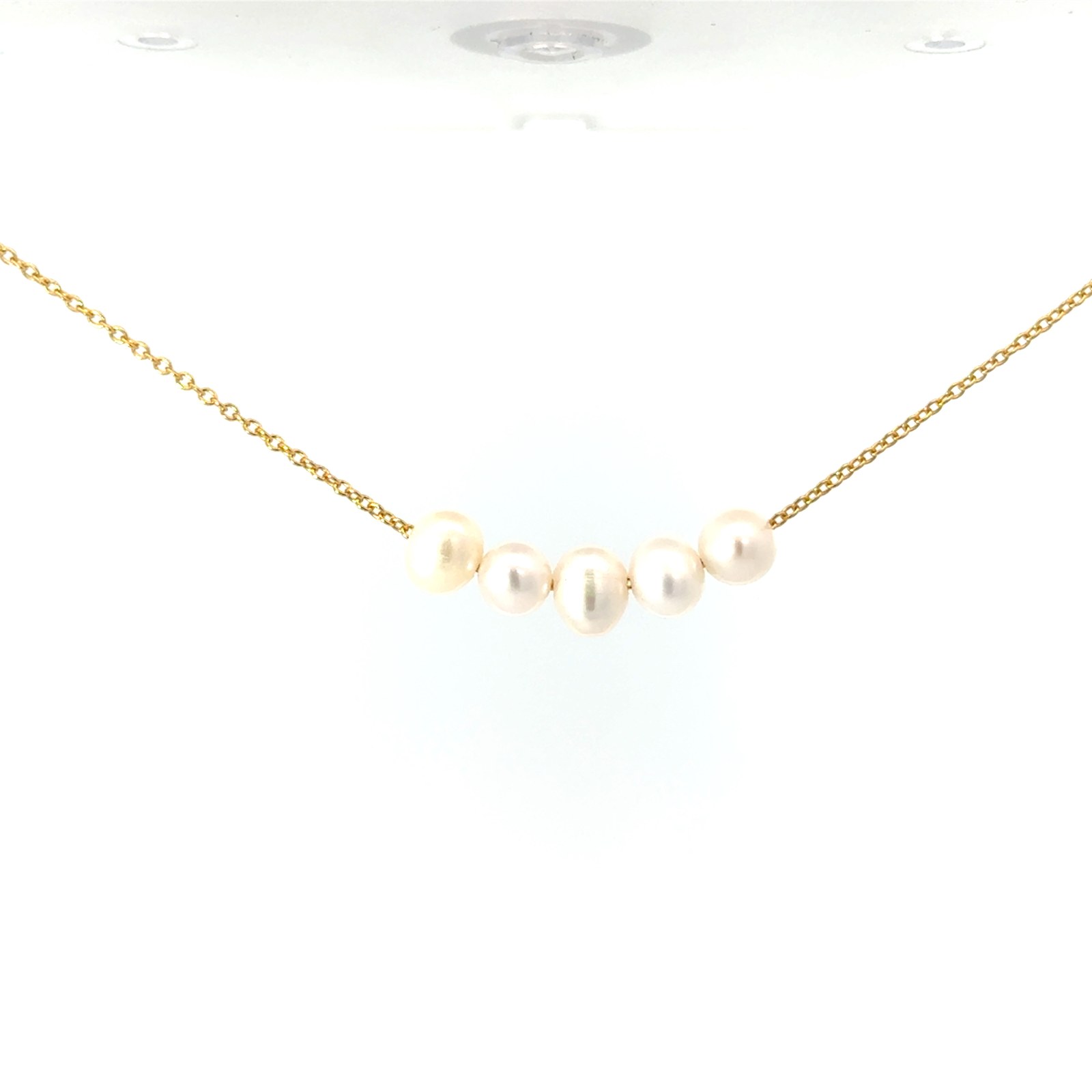 C .jpg Sterling Silver gold plated 5 freshwater pearl necklace on adjustable link chain with spring ring clasp