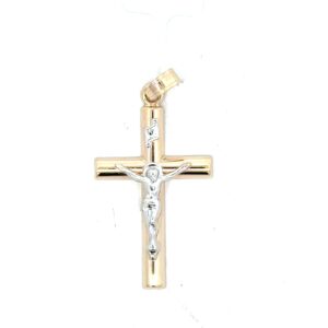 14kt two tone hald round crucifix high polished cross 27.8 by 16.2