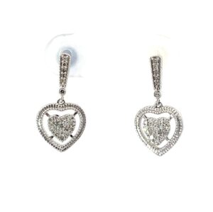 10kt white gold diamond heart drop earring with milgrain edge D tw 0.20cts I1, near colorless I color