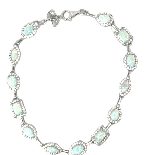 .jpg Sterling Silver rhodium plated cubic zirconia and created white opal inlay halo multi shape bracelet