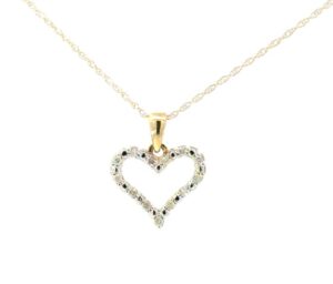 10kt yellow gold diamond heart tw 0.09cts on machine made rope 18" promotional diamonds