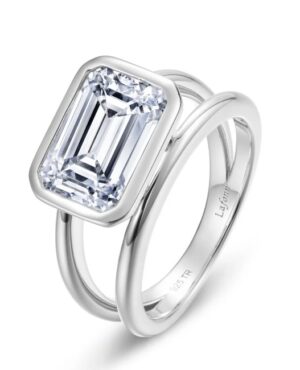 Sterling Silver platinum bonded floating emerald bezel set split shank ring tw 3.20cts, size 7