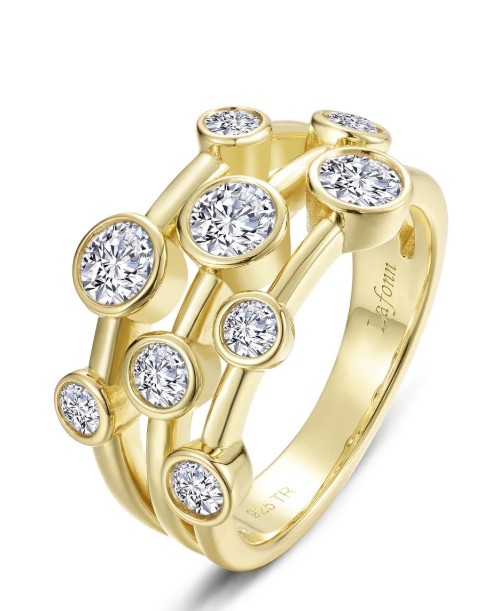 .jpg Sterling Silver Gold plated Lassire Simluated Diamond Bubble cluster band tw 1.23cts size 8