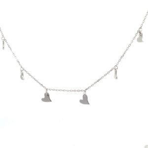Sterling Silver dangle heart disc charm necklace on adjustable chain