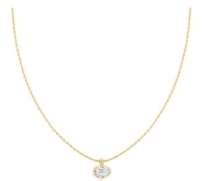 Sterling Silver Gold Plated Bezel Set Cubic Zirconia Bezel set Organic Pebble Necklace on adjustable chain