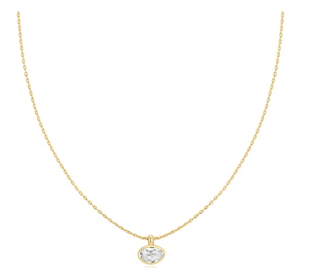 .jpg Sterling Silver Gold Plated Bezel Set Cubic Zirconia Bezel set Organic Pebble Necklace on adjustable chain