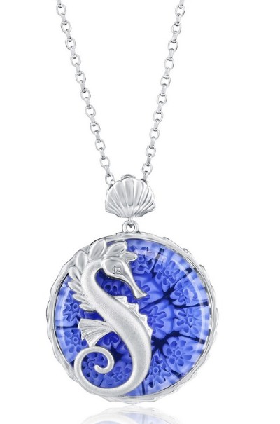 .jpg Sterling Silver rhodium plated Venitian Murano Glass Seahorse pendant on 1.4mm diamond cut cable chain 18"