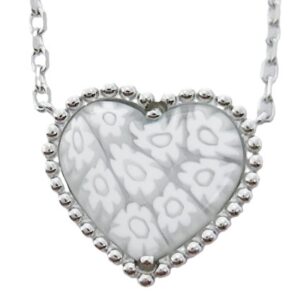 Sterling Silver rhodium plated Venetian Murano Glass Heart necklace on adjustable chain