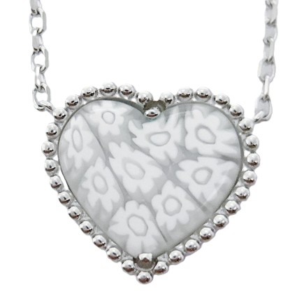 .jpg Sterling Silver rhodium plated Venetian Murano Glass Heart necklace on adjustable chain