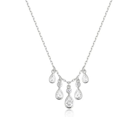 .jpg Sterling Silver Rhodium Plated Bezel Set Teardrop Cubic Zirconia Cascade Necklace