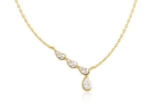 Sterling Silver Gold Plated Half Bezel Anled And Dangle Teardrop Cubic Zirconia Neclace