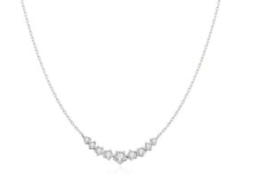 Sterling Silver Rhodium Plated Graduated Pave Cubic Zirconia Arc Necklace On Adjustable Chain