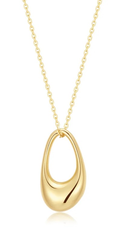 .jpg Sterling Silver gold plated hollow organic pebble necklace on adjustable chain