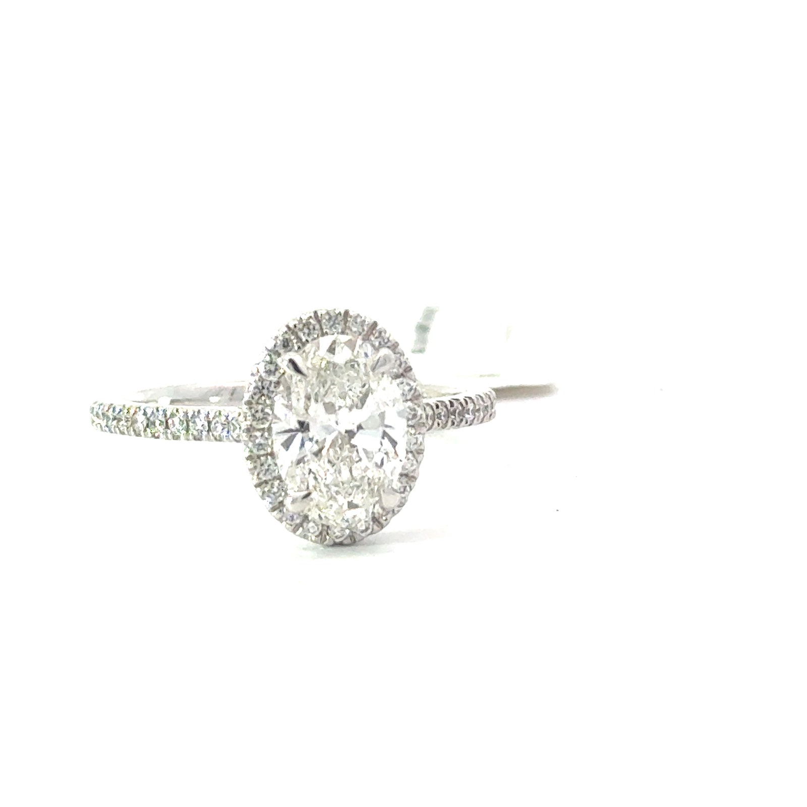 14kt white gold lab grown oval diamond halo engagement ring O tw 1.50cts tw 1.75ct IGI certified VS, H/I