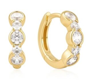 Sterling Silver gold plated alternating half bezel huggie hoop earring