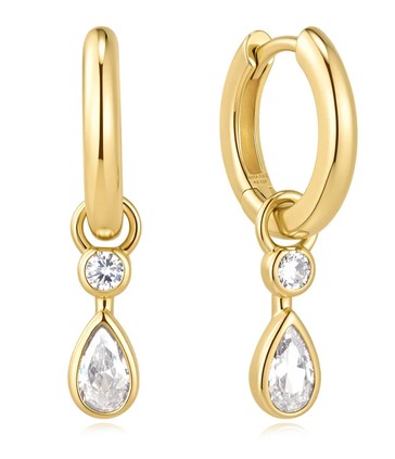 .jpg Sterling Silver gold plated dangling bezel teardrop huggie hoop earring