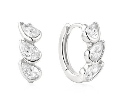 .jpg Sterling Silver rhodium plated tripple half bezel cubci zirconia teardrop huggie hoop earring