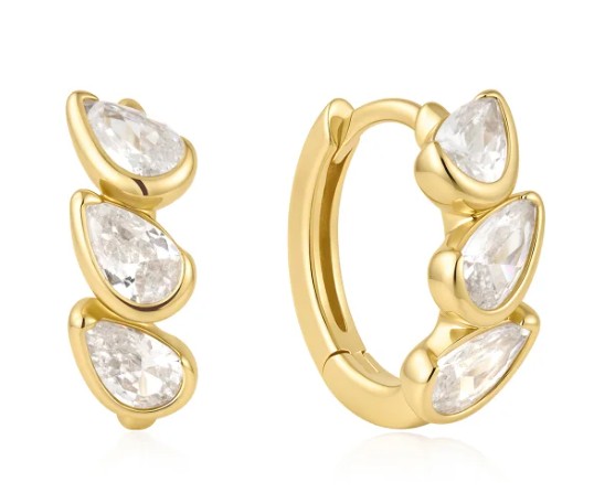 .jpg Sterling Silver gold plated tripple hal beze cubic zirconia huggie hoop earrings