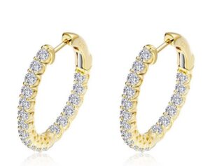 Sterling Silver gold plated inside out oval lassire simulated diamond hoop earrings tw 1.80cts