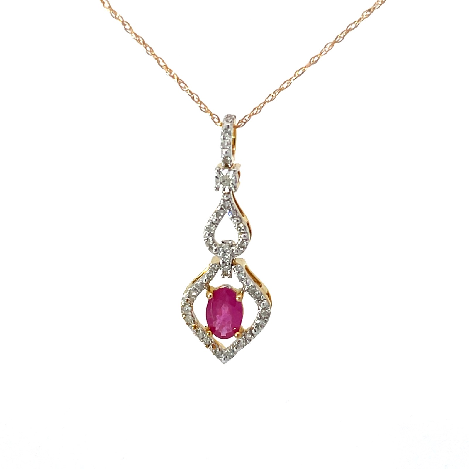 .jpg 10kt yellow gold diamond and genuine oval ruby pendant D tw 0.15cts SI2 clarity, near colorless I color