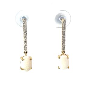 10kt yellow gold diamond and genuine opal drope dangle earring D tw 0.15cts SI clarity, near colorless H/I