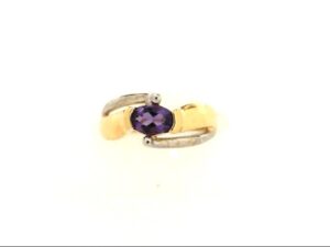 14 KT TWO TONE RING I GENUINE OVAL AMETHYST 6 x4