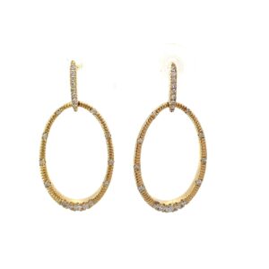 14kt yellow gold textured oval diamond circle dangle earring D tw 0.20cts SI clarity, near colorless H/I color