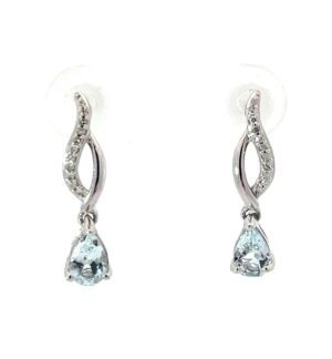 10kt white gold diamond and aquamarine dangle earring D tw 0.08cts