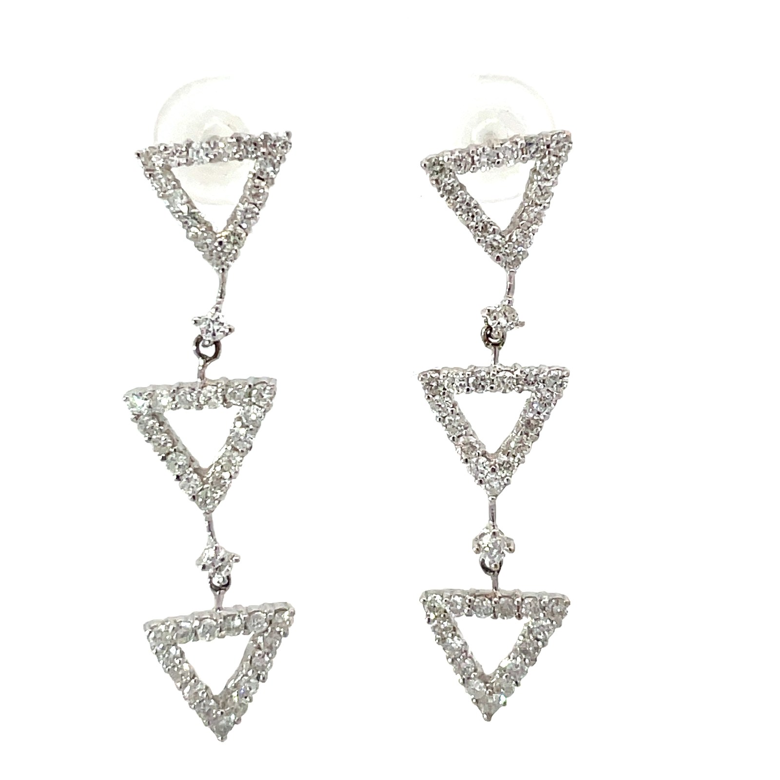 18KT W/G DIAMOND TRIANGLE EARRINGS 94 RD DIA TW 1.31CT