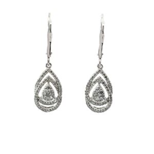 10kt white gold diamond pear shape cluster drop earring on lever backs D tw0.50cts SI3, I