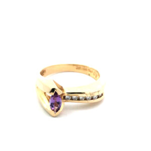 14kt y/g amethyst and dia ring amethyst tw 0.25pt marquise 3 by 6 diamond tw 0.09pts f/c/ SI/ H